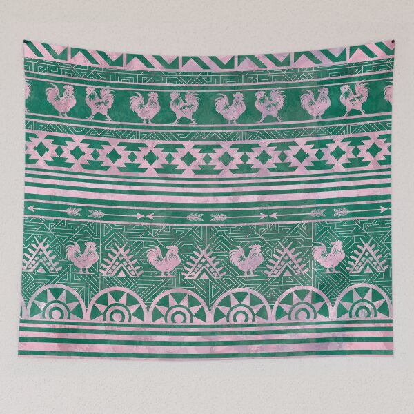 Item preview, Native Southwestern Blanket Barn House Green Chickens-4472 designed and sold by sunnthreads.