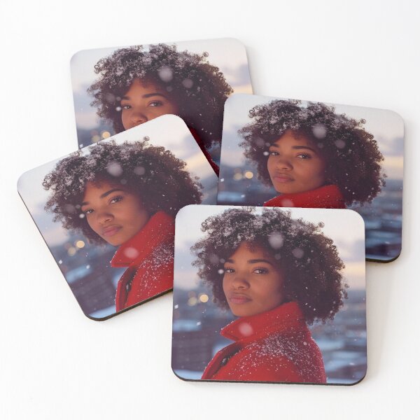 Item preview, Snowy Winter photoshoot beautiful black woman with natural hair, Ai Model designed and sold by CurviRadiance.