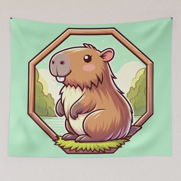 Item preview, Smiling Happy Capybara Cartoon Illustration Adorable Drawing designed and sold by CoffeeIsATrip.