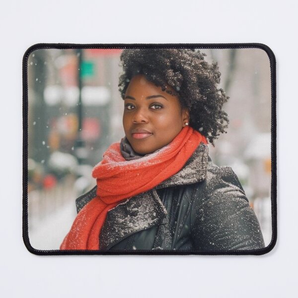 Item preview, Snowy Winter photoshoot beautiful black woman with natural hair, Ai Model designed and sold by CurviRadiance.