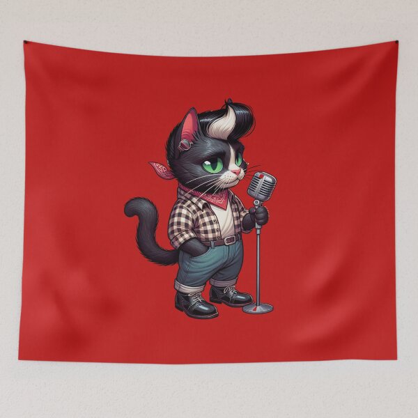 Item preview, Rockabilly Cat with Microphone designed and sold by Emeris.