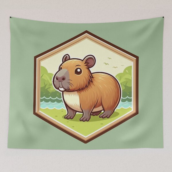 Item preview, Super Cute Happy Capybara Cartoon Illustration Adorable Drawing designed and sold by CoffeeIsATrip.