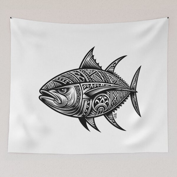 Item preview, Polynesian Ahi Tuna in Black and White designed and sold by HippieFarms11.