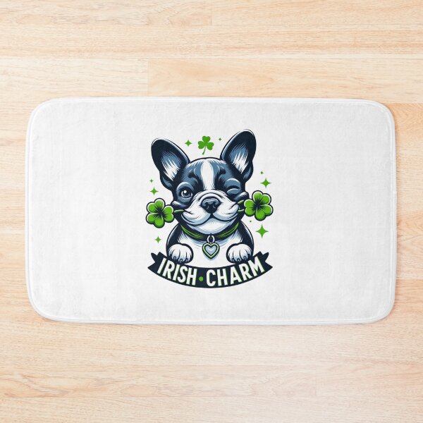Item preview, E Irish Frenchie Charm: Playful Dog with Clover designed and sold by creativechaster.