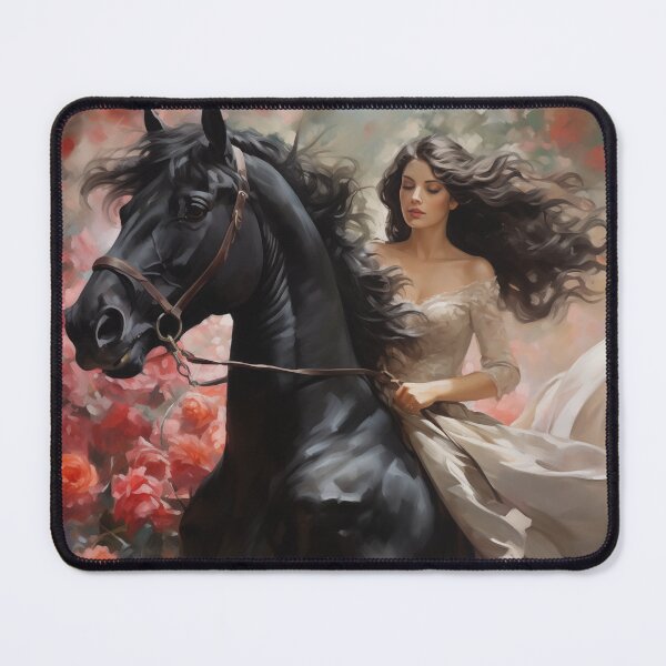 Item preview, Beautiful woman riding horse through roses. designed and sold by ArtbyJanineTate.