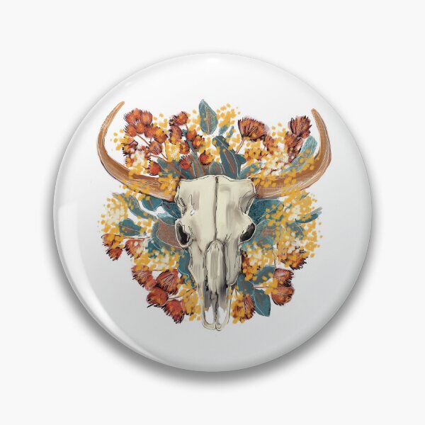 Artikelvorschau, Longhorn-Schädel, Eukalyptus, Gummiblüten und Flechtwerk entworfen und verkauft von TraceyMackieArt.