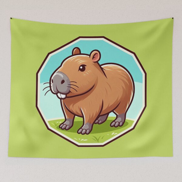 Item preview, Super Cute Happy Capybara Cartoon Illustration Drawing designed and sold by CoffeeIsATrip.