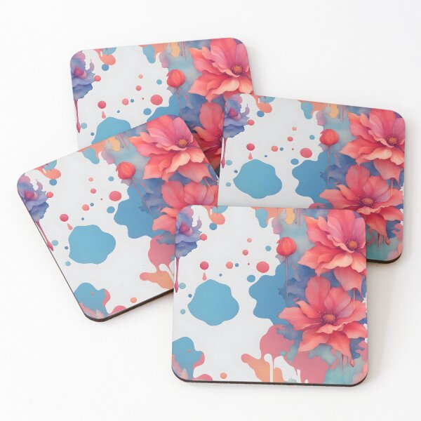 Aperçu de l'œuvre Gouttes Florales Rose Bleu Orange Motif créée et vendue par MoonsideGallery.