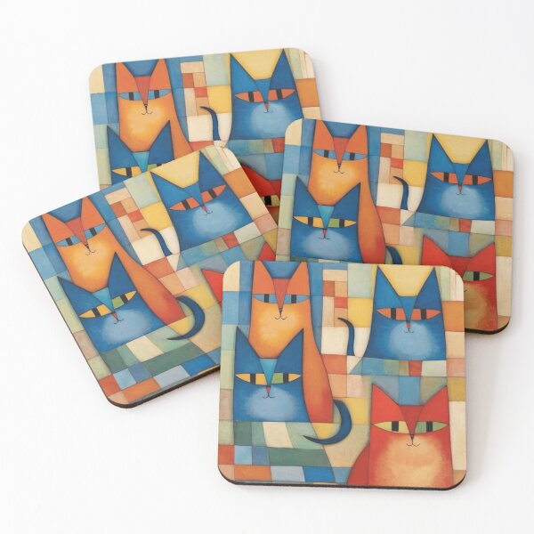 Item preview, Four cute funny cats in a cubist style with a vintage touch. designed and sold by SaraSumi.