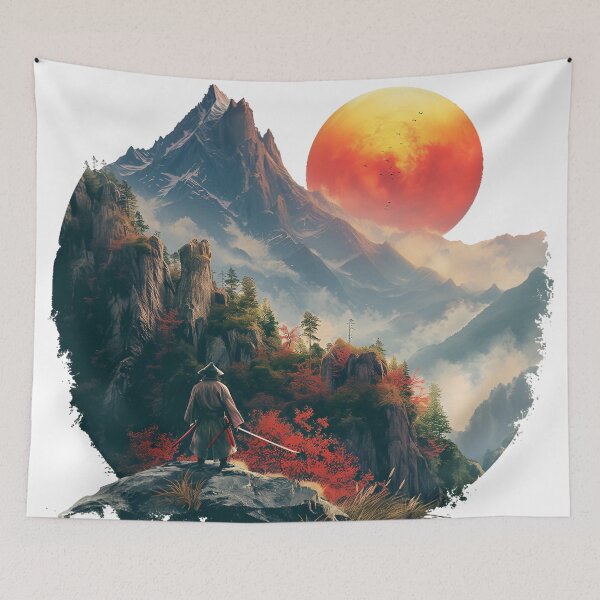 Item preview, Samurai With Sword Set In Majestic Mountainscapes designed and sold by Obsidian Ink by Wilshire.