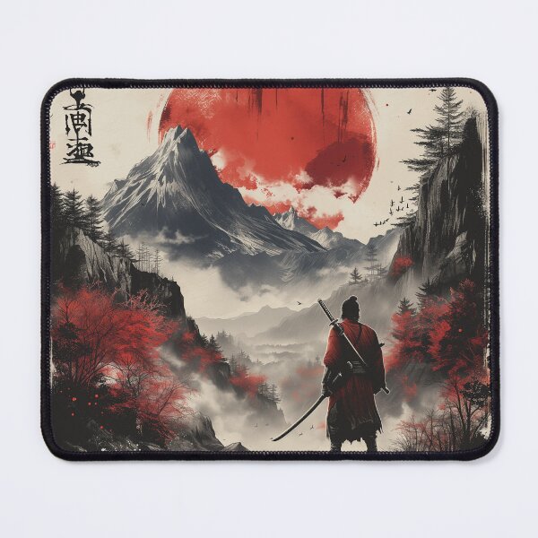 Item preview, Samurai With Sword Set In Majestic Mountainscape designed and sold by Obsidian Ink by Wilshire.