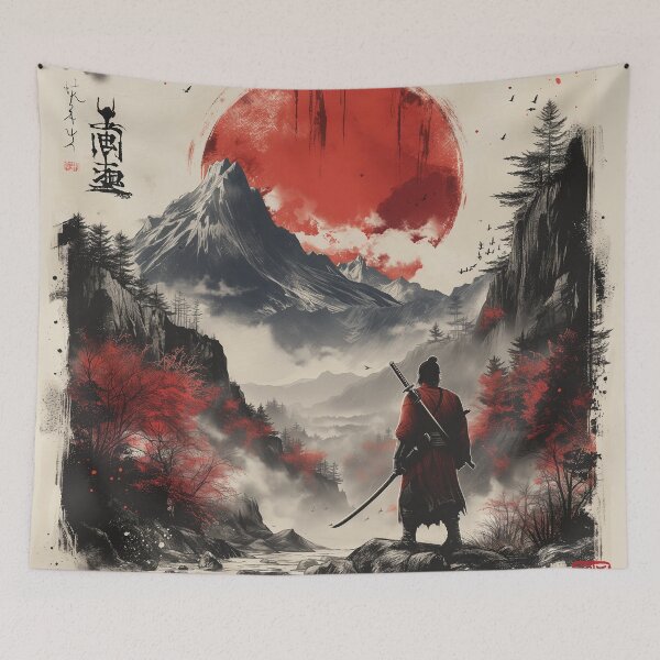 Item preview, Samurai With Sword Set In Majestic Mountainscape designed and sold by Obsidian Ink by Wilshire.