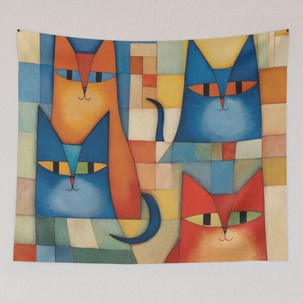Item preview, Four cute funny cats in a cubist style with a vintage touch. designed and sold by SaraSumi.