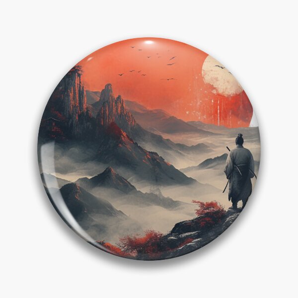 Item preview, Samurai With Sword Set In Majestic Mountainscape designed and sold by Obsidian Ink by Wilshire.