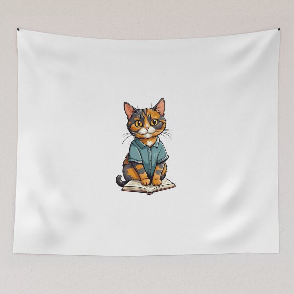Item preview, Cute cat tortie art reading book  designed and sold by KorArtStudio.