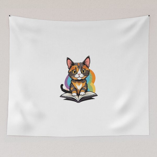 Item preview, Cool cat tortie art reading book  designed and sold by KorArtStudio.