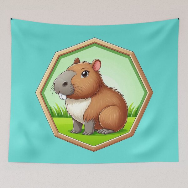 Item preview, Cute Capybara Cartoon Illustration Drawing Happy Cappy designed and sold by CoffeeIsATrip.