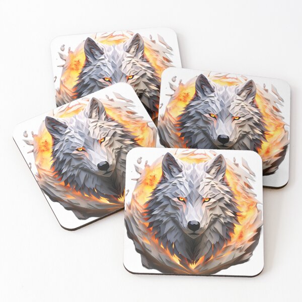 Item preview, polygon wolf in flames designed and sold by Cardsurveyors.