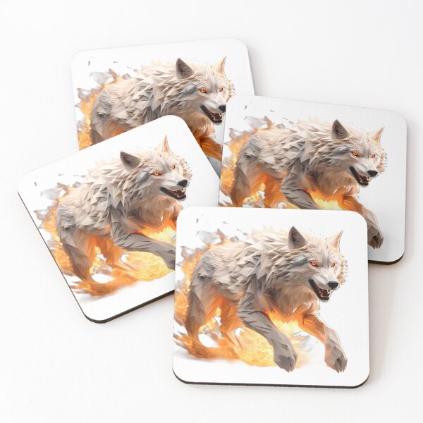 Item preview, geometric wolf charging through fire designed and sold by Cardsurveyors.