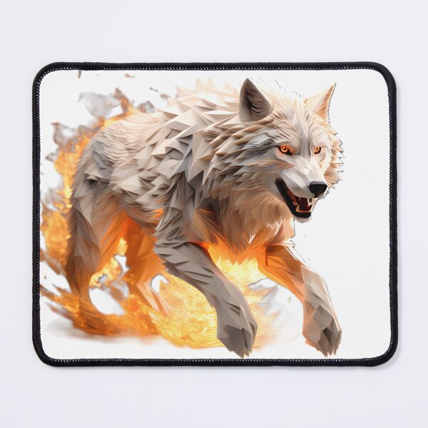 Item preview, geometric wolf charging through fire designed and sold by Cardsurveyors.
