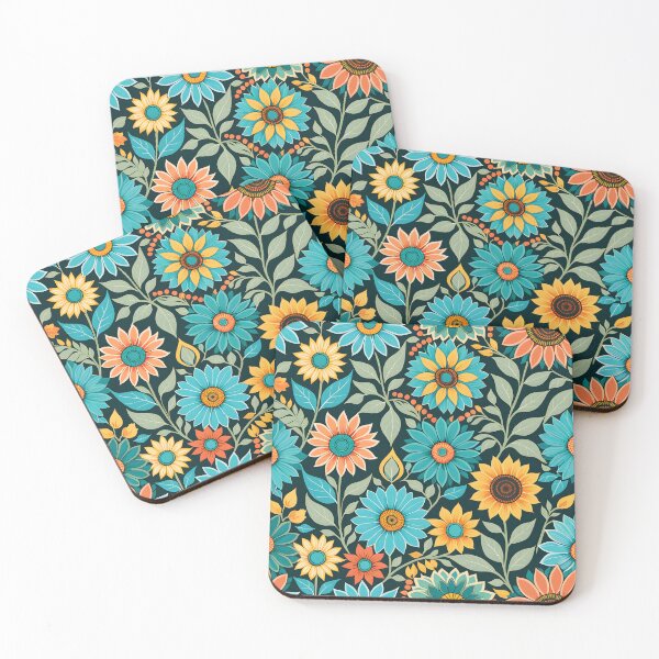 Item preview, Retro, Mid Mod, Floral pattern  Cyan, Yellow designed and sold by Prints and Lifestyle.