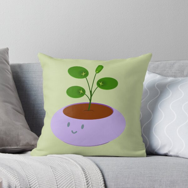 Cute purple pot pilea money plant Throw Pillow