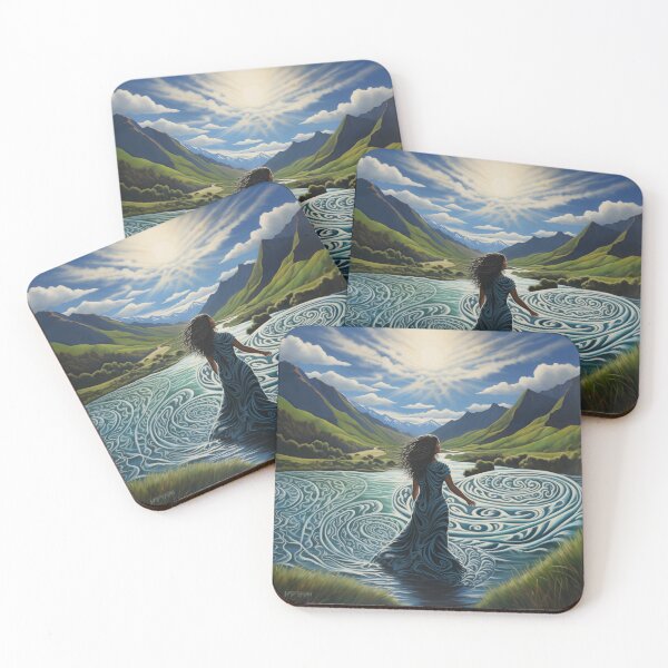 Item preview, Paisaje de Nueva Zelanda con una mujer en aguas turbulentas. designed and sold by ArtbyJanineTate.