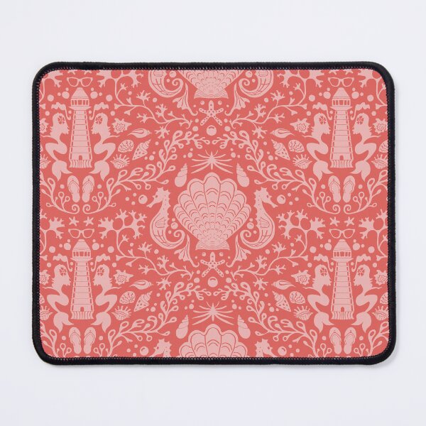 Item preview, Summer beach coral and pink damask pattern with shells designed and sold by colorofmagic.