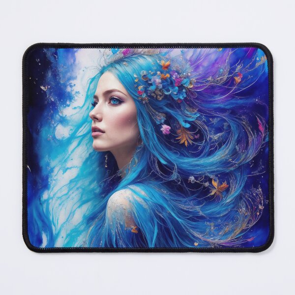 Artikelvorschau, Aqua Harmony: Stilvolles Kunstwerk einer blauhaarigen Meerjungfrau entworfen und verkauft von ArtLab-store.