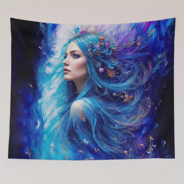 Item preview, Aqua Harmony: Stylish Artwork of a Blue-Haired Mermaid designed and sold by ArtLab-store.