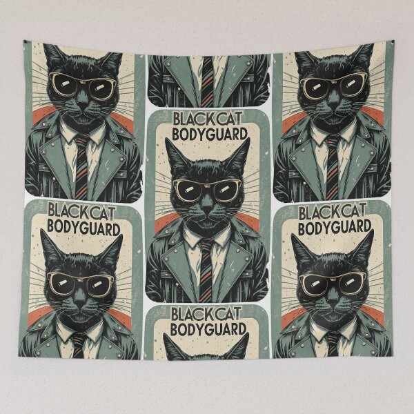 Item preview, Black Cat Bodyguard Crazy Vintage Funny Cat Owner designed and sold by ratchawoot.