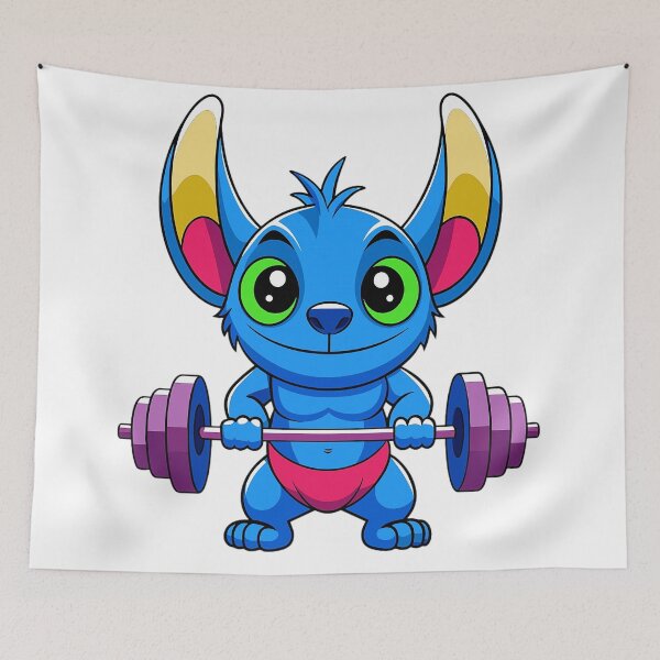 Item preview, a muscular cartoon stitch lifting a heavy barbell designed and sold by Arextr.