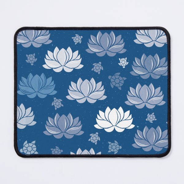 Item preview, Large pattern of lotus flowers and turtles on blue designed and sold by colorofmagic.