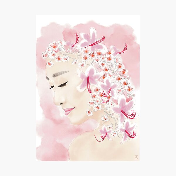 Item preview, Ashanti- Asian Woman, Red Pink Flowers (portrait), Digital Watercolour  designed and sold by written4r7.