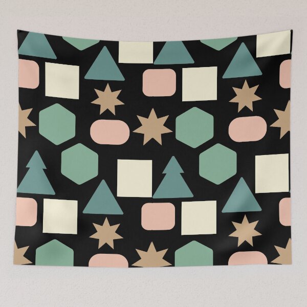 Item preview, geometric shapes on black pattern designed and sold by TaarsDesigns.