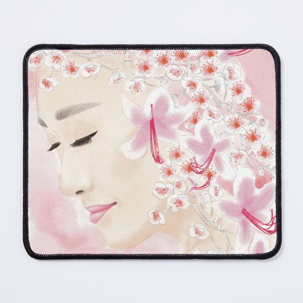 Item preview, Ashanti - Asian Woman, Red Pink Flowers (square), Digital Watercolour designed and sold by written4r7.