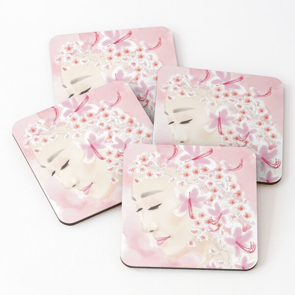 Item preview, Ashanti - Asian Woman, Red Pink Flowers (square), Digital Watercolour  designed and sold by written4r7.