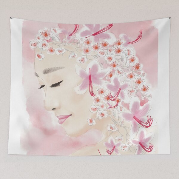 Item preview, Ashanti - Asian Woman, Red Pink Flowers (Large), Digital Watercolour  designed and sold by written4r7.
