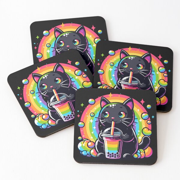 Item preview, Cat Drinking Rainbow Bubble Tea designed and sold by Kawaii-n-Spice.