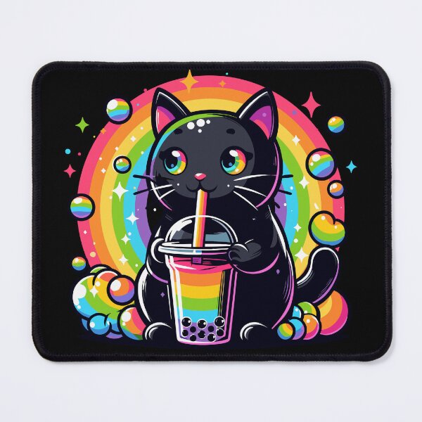 Item preview, Cat Drinking Rainbow Bubble Tea designed and sold by Kawaii-n-Spice.
