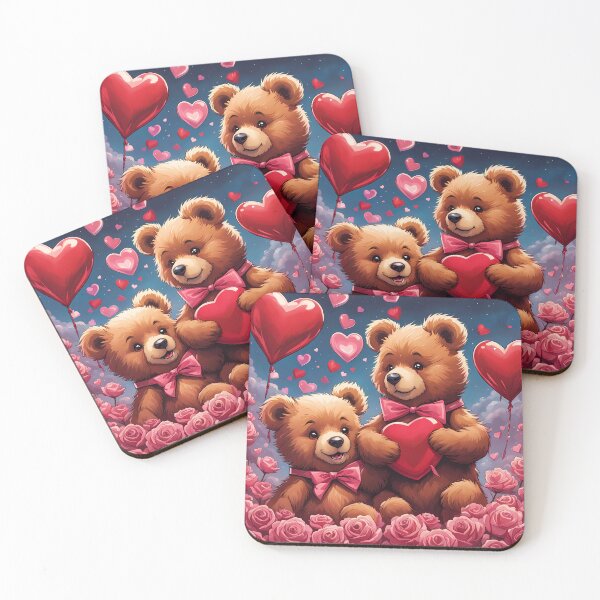 Item preview, Teddy celebrating Valentines day, randome floating love hearts designed and sold by Colin Bentham.
