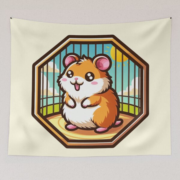 Item preview, Sunshine Happy Fluffy Hamster Cartoon Illustration Drawing designed and sold by CoffeeIsATrip.