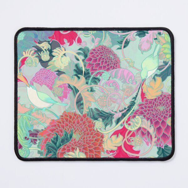 Item preview, psychedelic pop colorful pastel whimsical songbird floral chinoiserie repeating pattern design NOT AI designed and sold by Ruth Cadioli.
