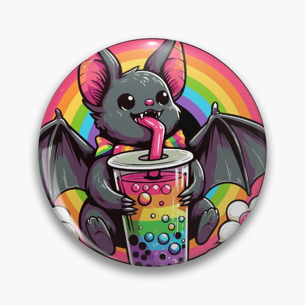 Item preview, Bat Drinking Bubble Tea - Rainbow Bubble Tea designed and sold by Kawaii-n-Spice.