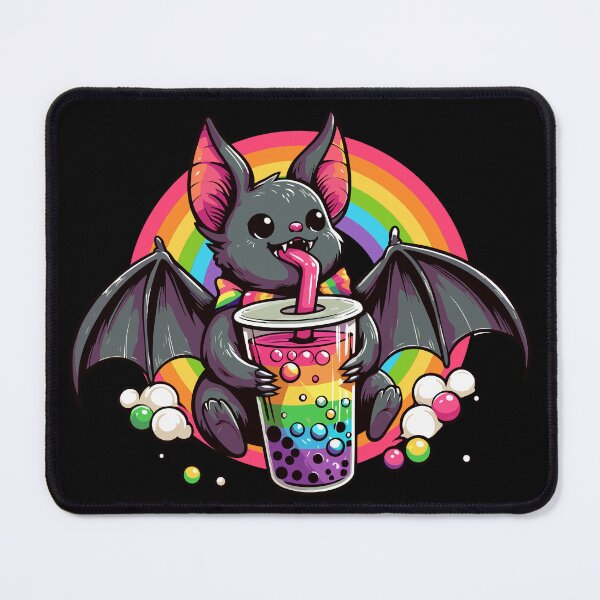 Item preview, Bat Drinking Bubble Tea - Rainbow Bubble Tea designed and sold by Kawaii-n-Spice.