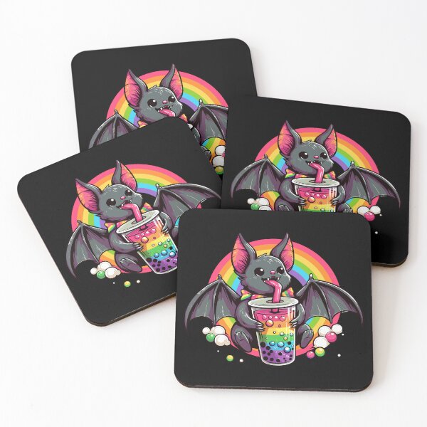 Item preview, Bat Drinking Bubble Tea - Rainbow Bubble Tea designed and sold by Kawaii-n-Spice.
