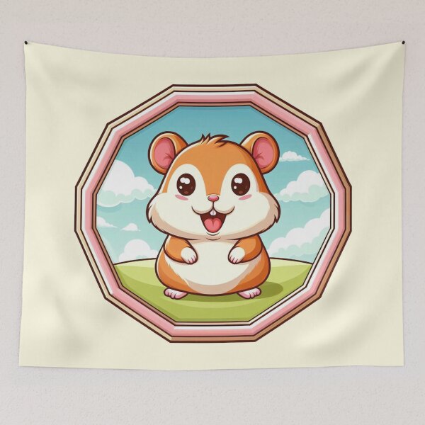 Item preview, Beautiful Day Happy Hamster Cartoon Illustration Drawing designed and sold by CoffeeIsATrip.