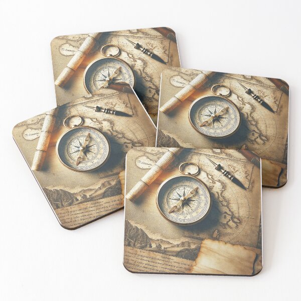 Item preview, Vintage navigation ensemble – historical compass and world map designed and sold by pod24.