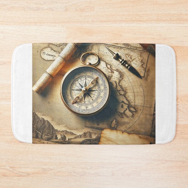 Item preview, Vintage navigation ensemble – historical compass and world map designed and sold by pod24.