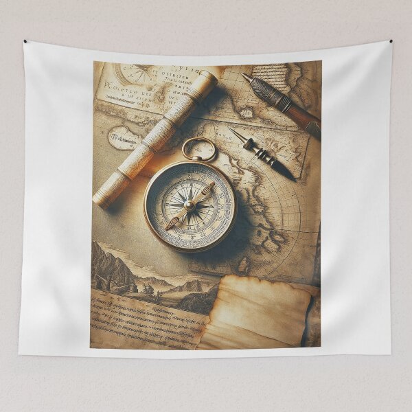 Item preview, Vintage navigation ensemble – historical compass and world map designed and sold by pod24.